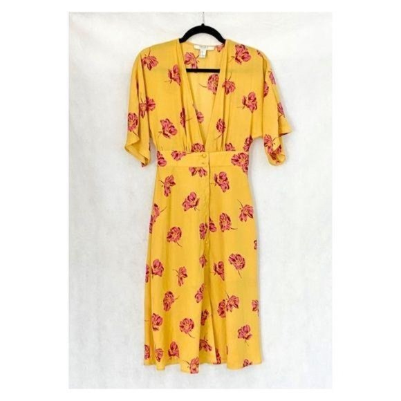 Forever 21 Deep V-Neck Marigold & Peonies Dress - Picture 11 of 13
